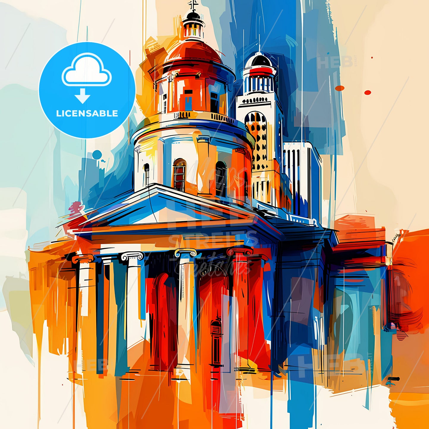 Vibrant Huntsville, Alabama - A Painting Of A Building With Columns And A Dome