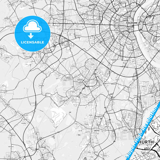 Hurth, Germany light map with streetnames, citynames and districts