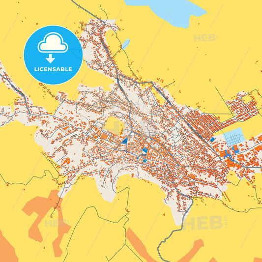 Colorful Huși Street Map with Labels and Buildings