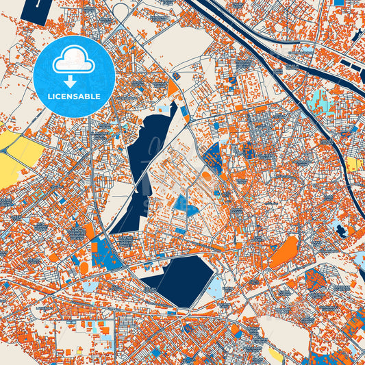 Colorful Hyderabad Street Map with Labels and Buildings