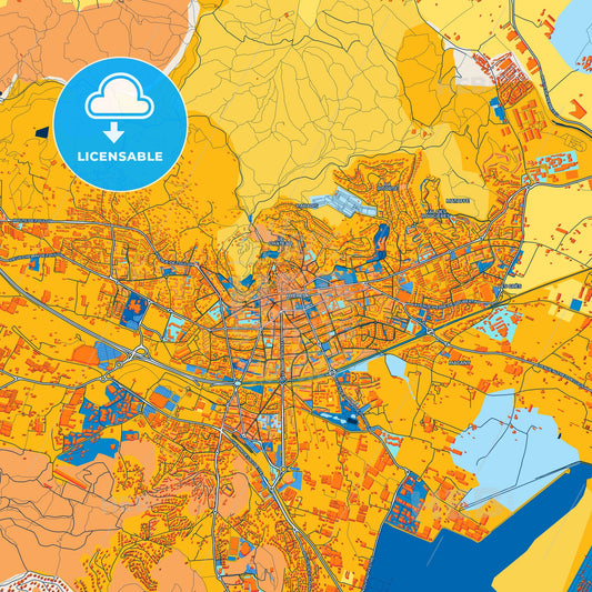 Colorful Hyères Street Map with Labels and Buildings