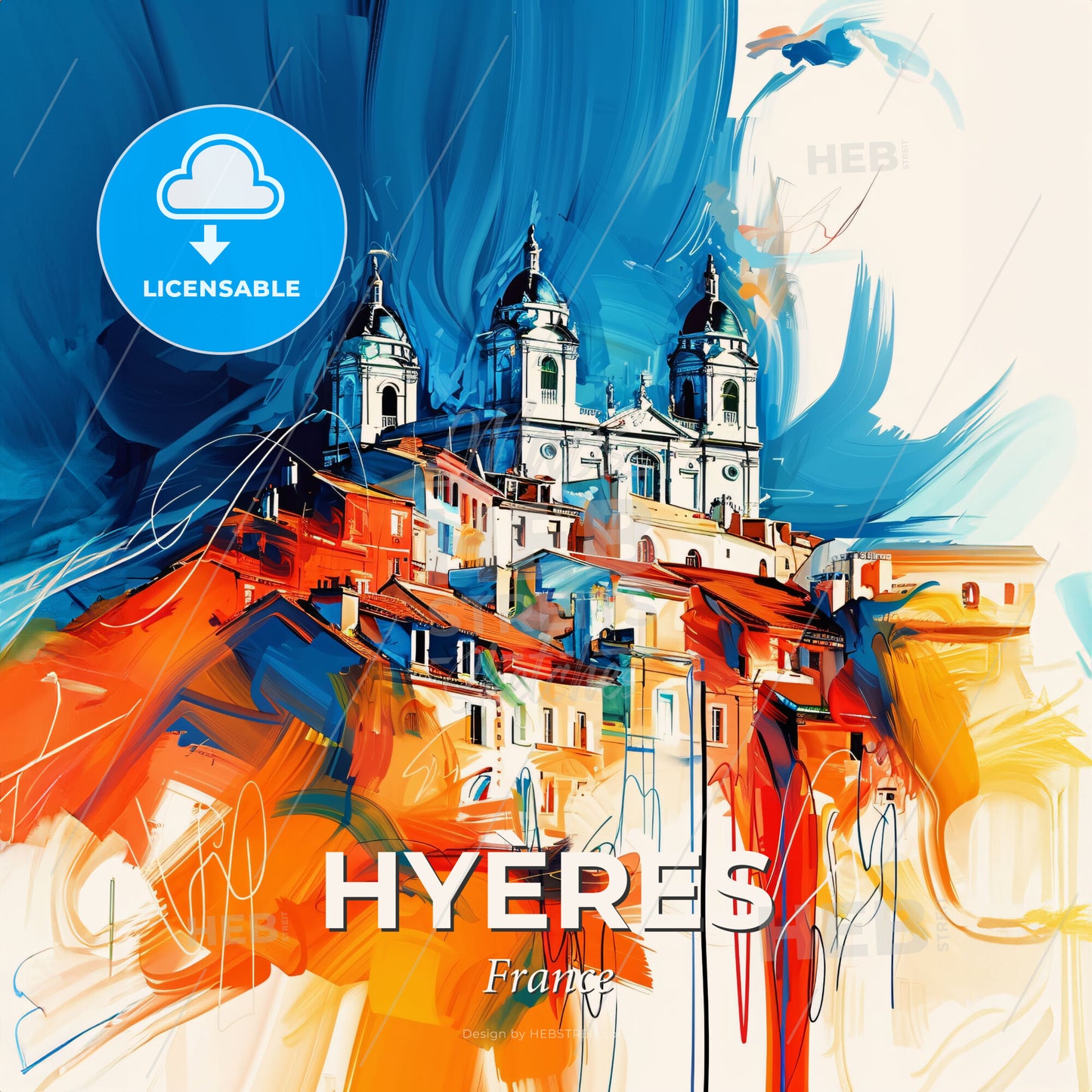 Vibrant Hyères, France - A Painting Of A Building - Square format print template