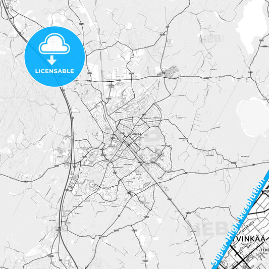 Hyvinkää, Finland light map with streetnames, citynames and districts