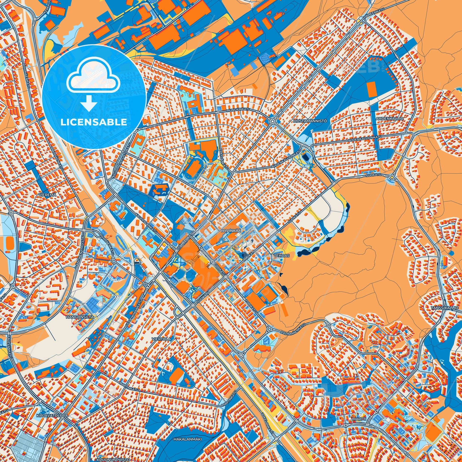 Colorful Hyvinkää Street Map with Labels and Buildings