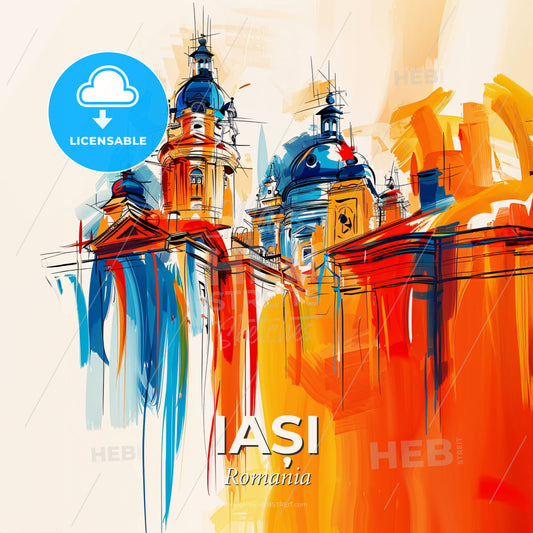 Vibrant Iași, Romania - A Painting Of A Building With A Colorful Background - Square format print template