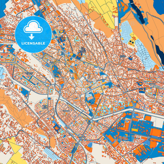 Colorful Iași Street Map with Labels and Buildings