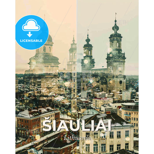 Siauliai Skyline Panorama Architectural Composite Art - A city with many buildings - Square format print template