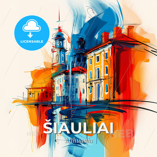 Vibrant Šiauliai, Lithuania - A Colorful Painting Of Buildings - Square format print template