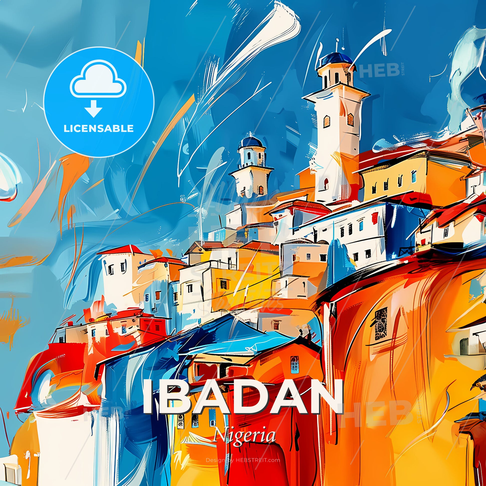 Vibrant Ibadan, Nigeria - A Painting Of A Colorful City - Square format print template