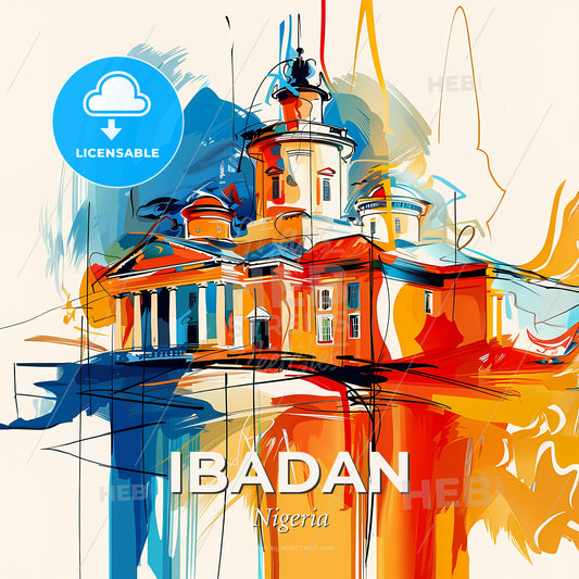 Vibrant Ibadan, Nigeria - A Painting Of A Building - Square format print template