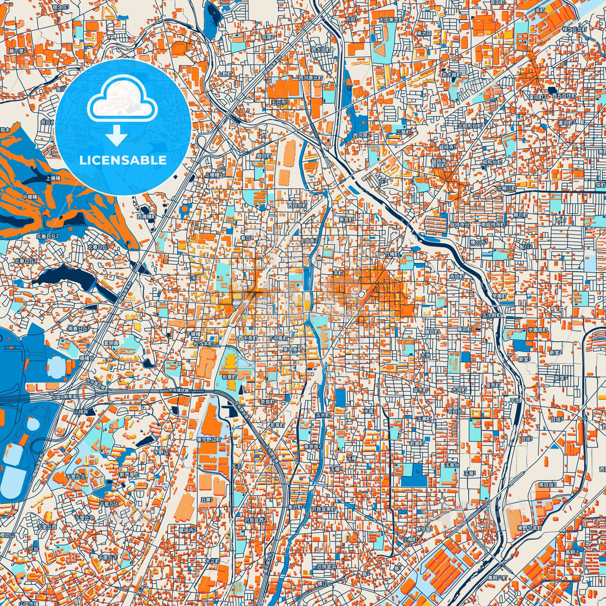 Colorful Ibaraki Street Map with Labels and Buildings