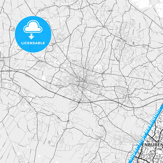 Ibbenburen, Germany light map with streetnames, citynames and districts