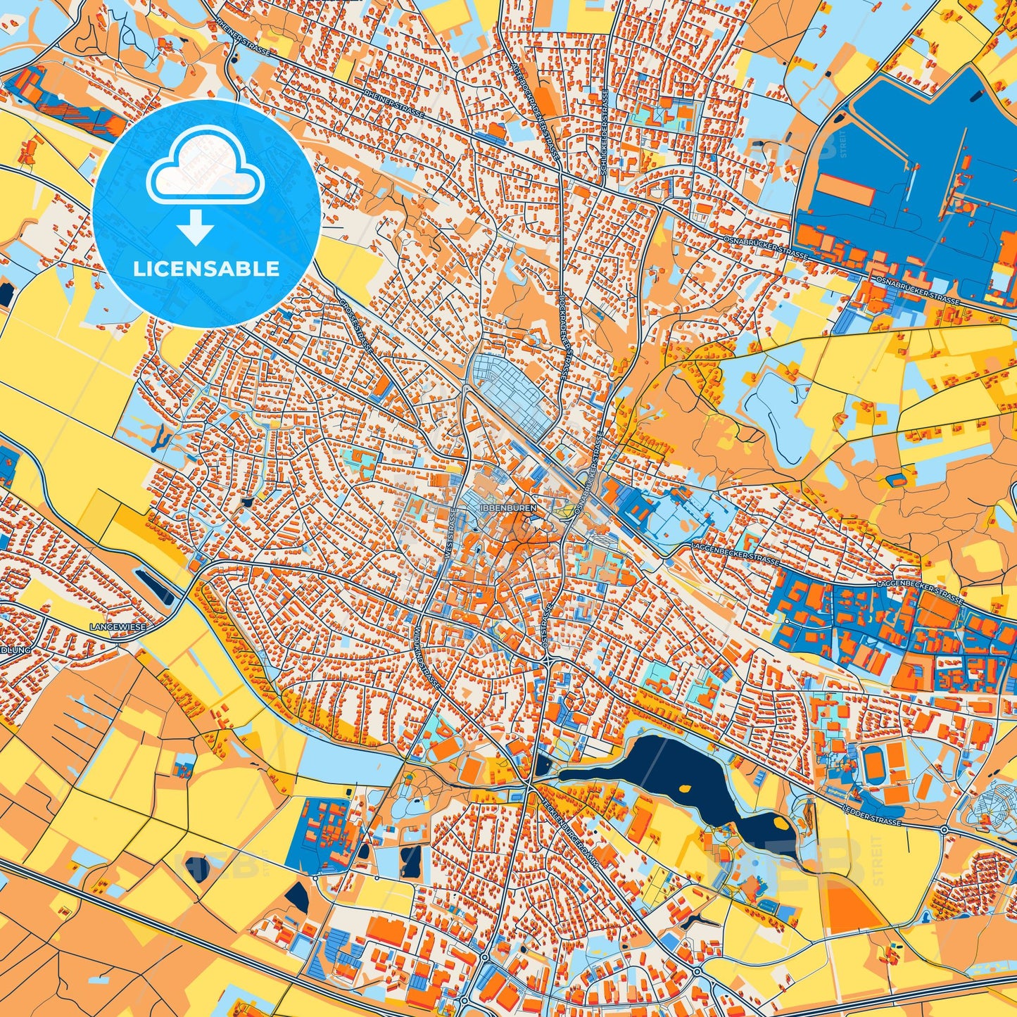 Colorful Ibbenburen Street Map with Labels and Buildings