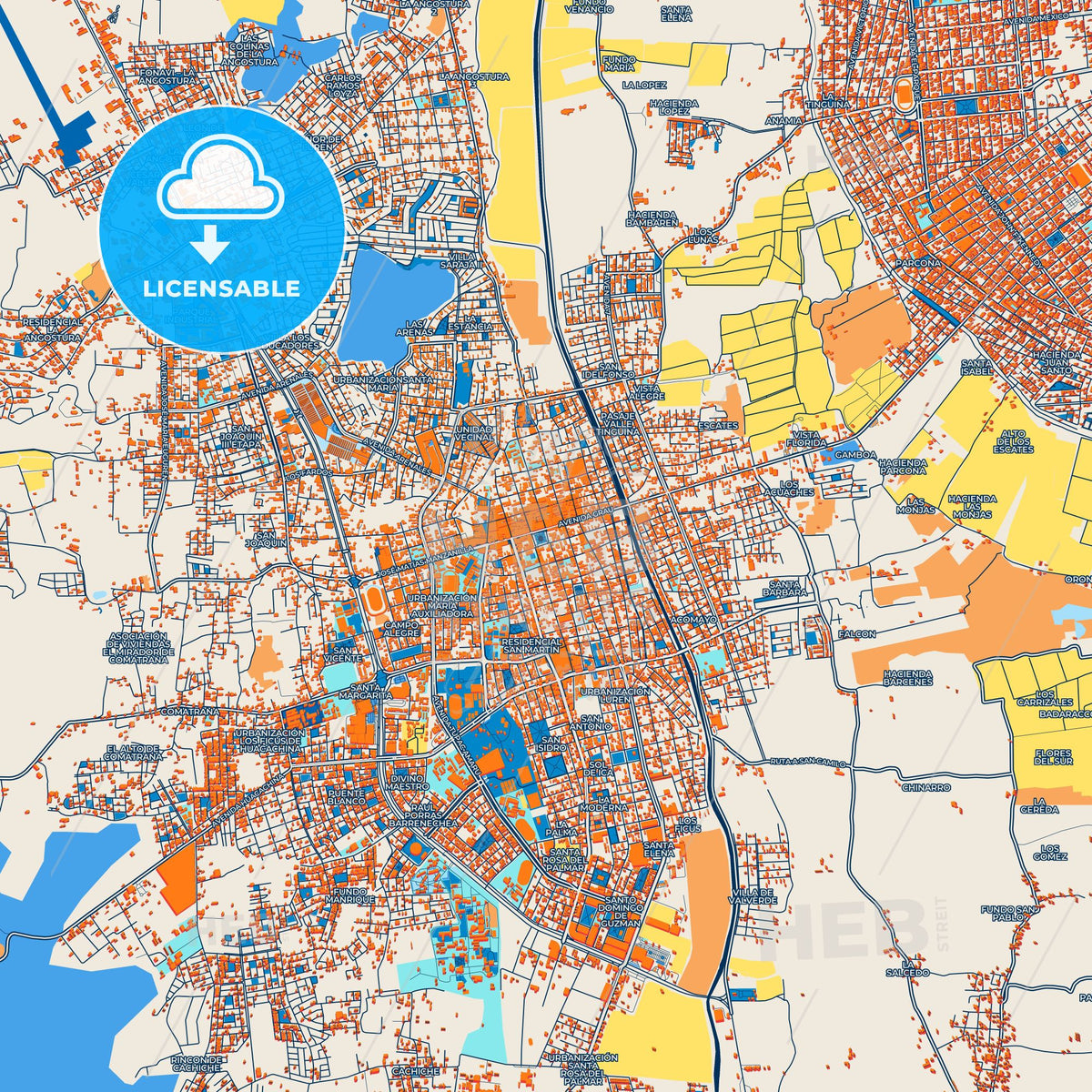 Colorful Ica Street Map with Labels and Buildings