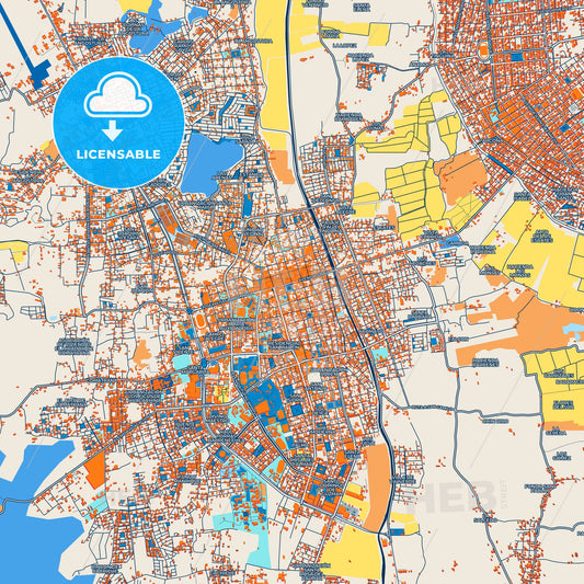 Colorful Ica Street Map with Labels and Buildings