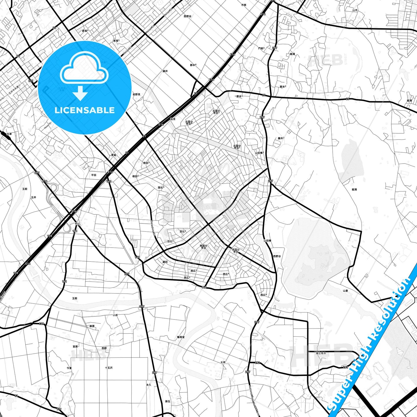 Ichihara, Japan Light Map with Street Names, City Names, and Districts