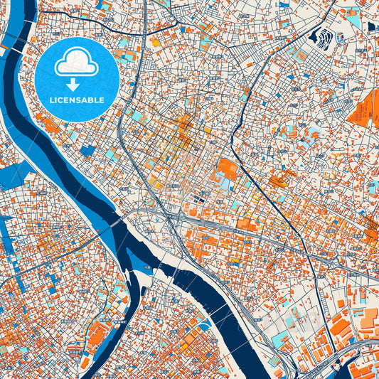 Colorful Ichikawa Street Map with Labels and Buildings