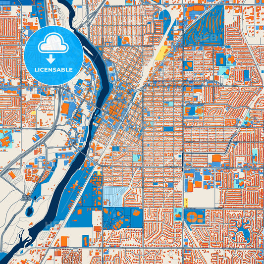 Colorful Idaho Falls Street Map with Labels and Buildings