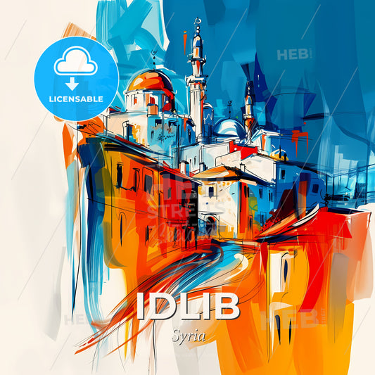 Vibrant Idlib, Syria - A Painting Of A City - Square format print template
