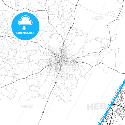 Igboho, Nigeria light map with streetnames, citynames and districts