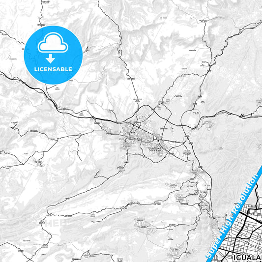 Igualada, Spain light map with streetnames, citynames and districts