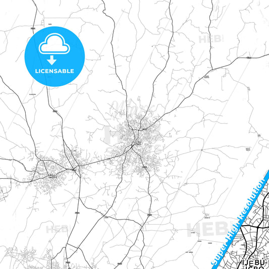 Ijebu-Igbo, Nigeria light map with streetnames, citynames and districts