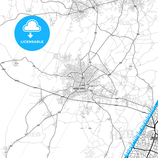 Ijebu-Ode, Nigeria light map with streetnames, citynames and districts