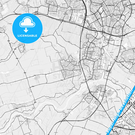 IJsselstein, Netherlands light map with streetnames, citynames and districts