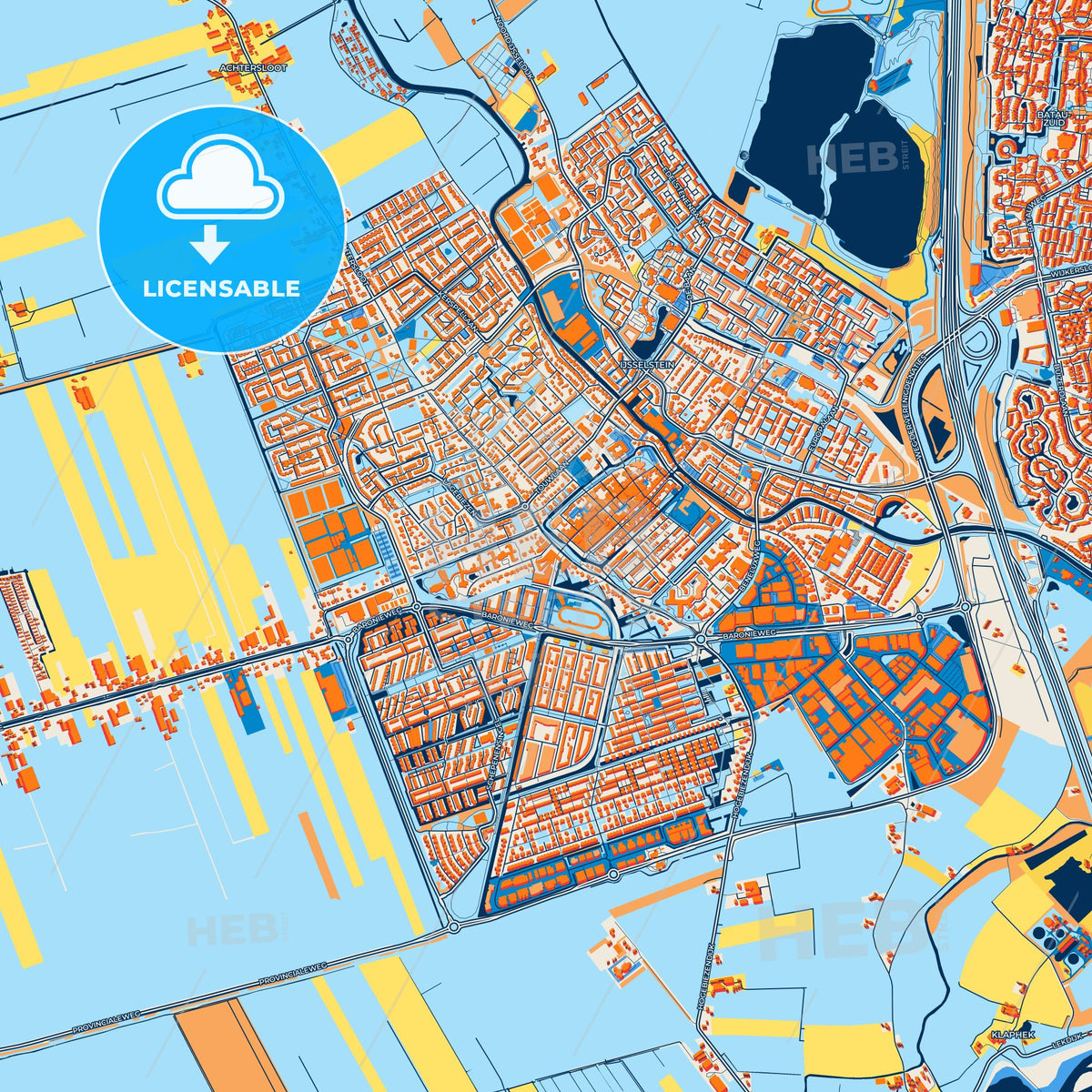 Colorful IJsselstein Street Map with Labels and Buildings