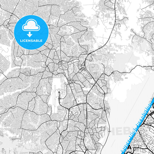 Ikeja, Nigeria light map with streetnames, citynames and districts