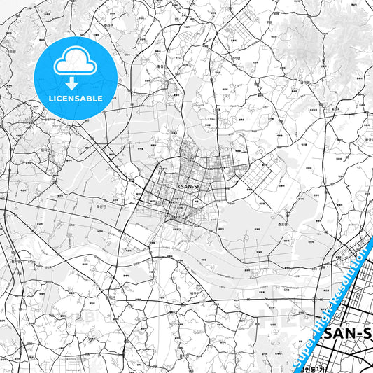 Iksan, South Korea light map with streetnames, citynames and districts