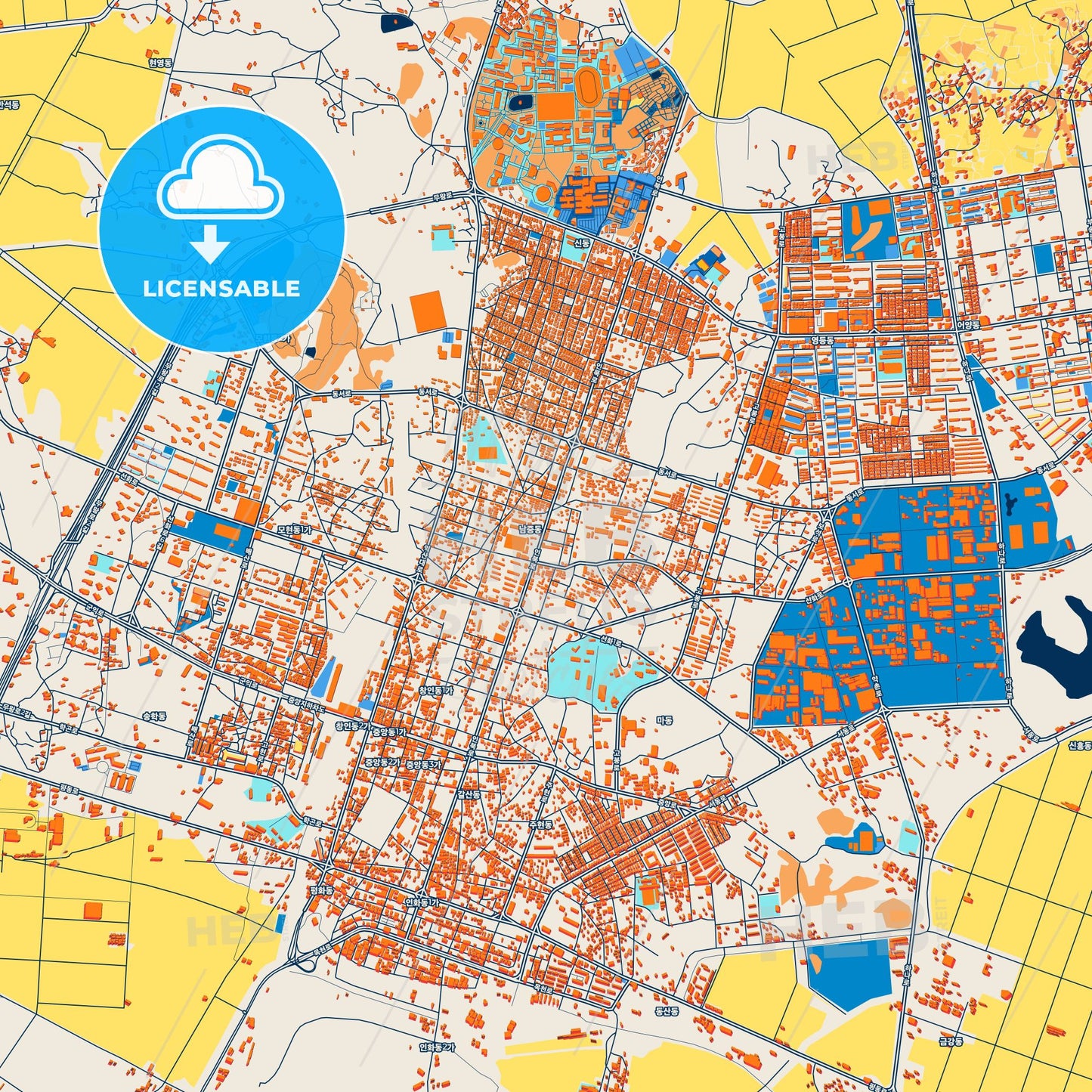 Colorful Iksan Street Map with Labels and Buildings