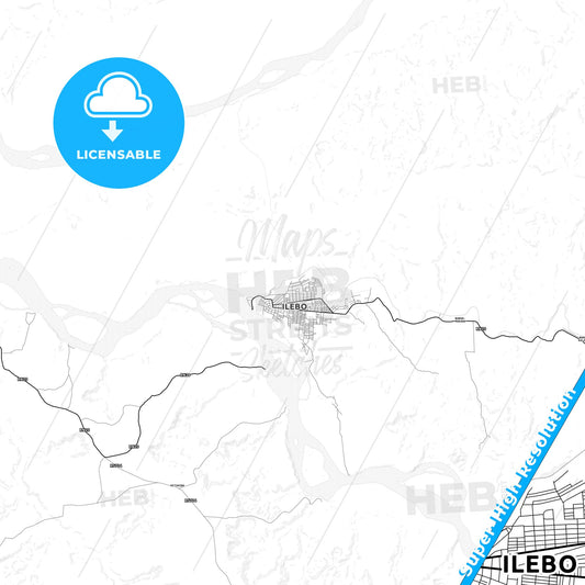 Ilebo, DR Congo light map with streetnames, citynames and districts
