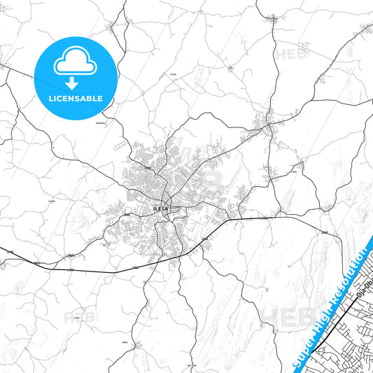Ilesa, Nigeria light map with streetnames, citynames and districts