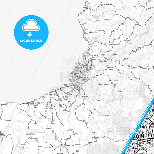 Iligan, Philippines light map with streetnames, citynames and districts