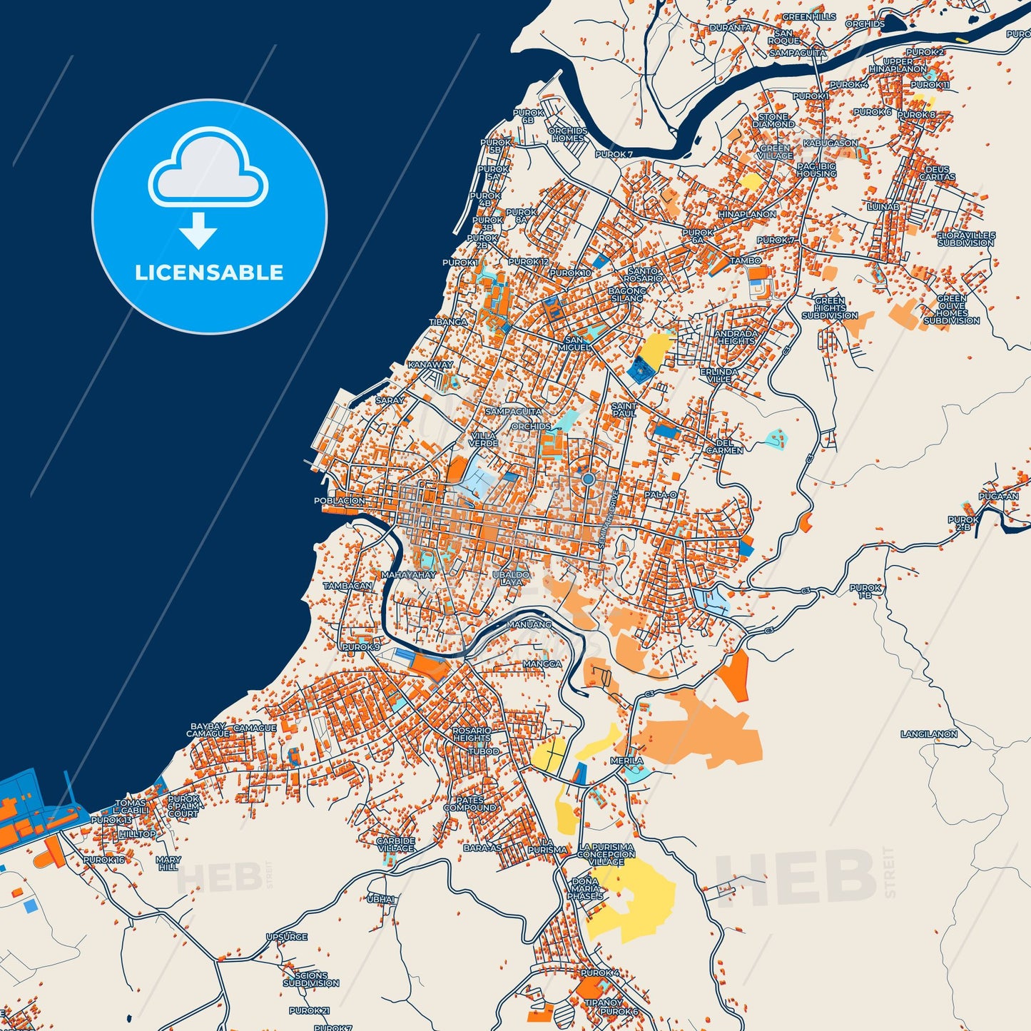 Colorful Iligan Street Map with Labels and Buildings