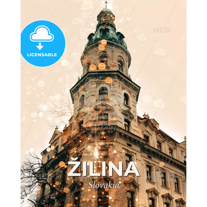 Žilina Cityscape: Double Exposure Art Deco - A building with a tower - Square format print template