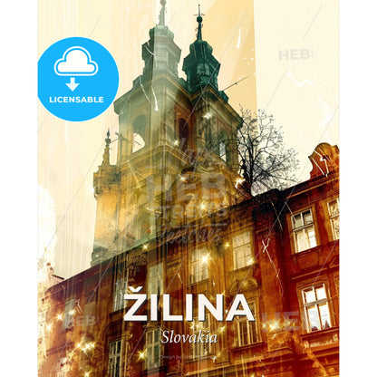 Zilina City Lightscape Poster Original - A building with a tower - Square format print template