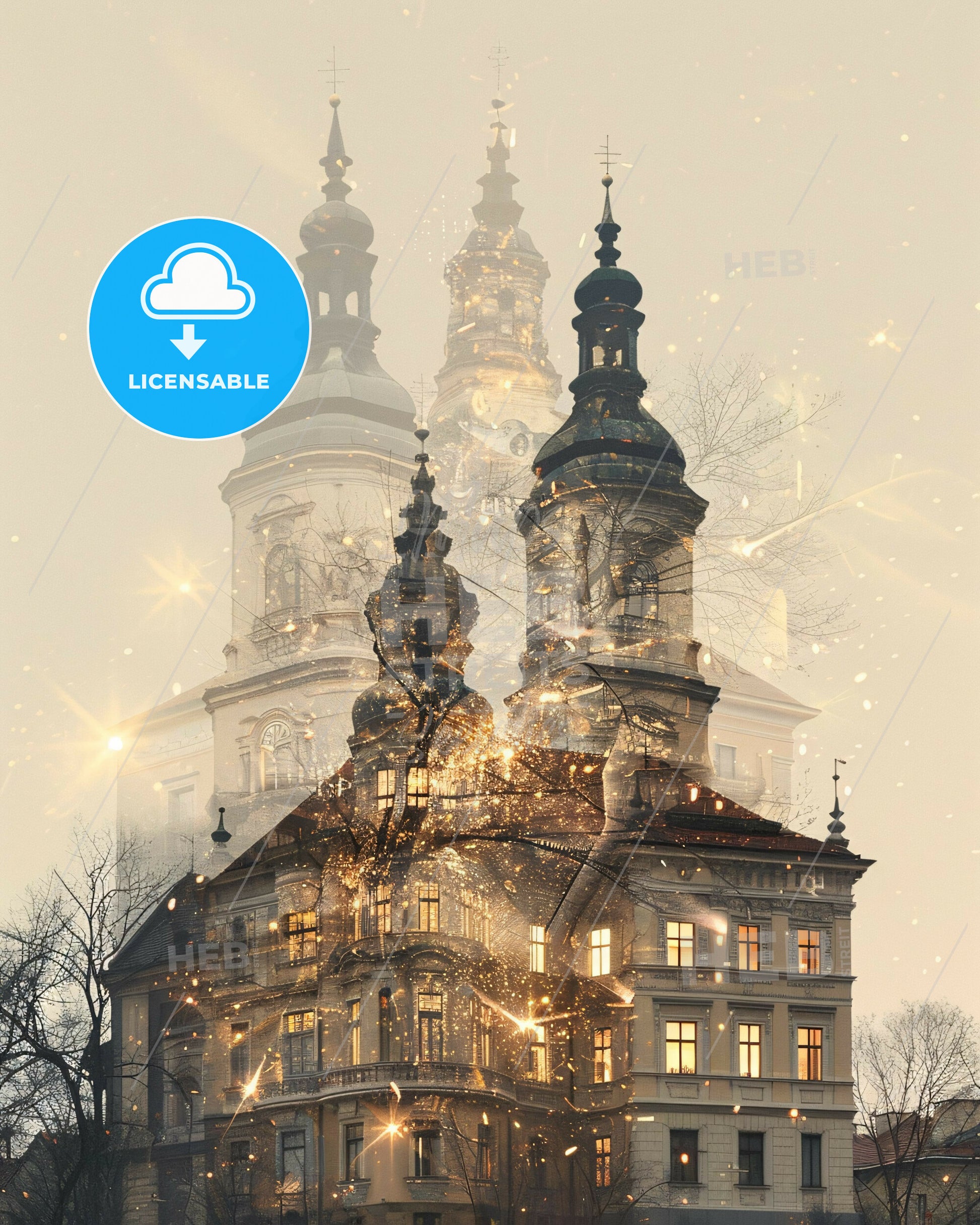 Zilina City Skyline Double Exposure Poster - A building with many towers