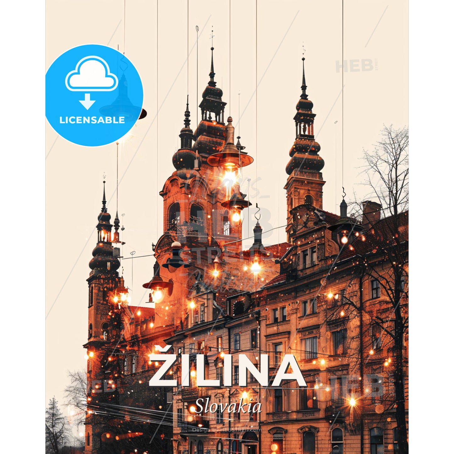 Žilina Cityscape Double Exposure Composite Art - A building with lights from the ceiling - Square format print template