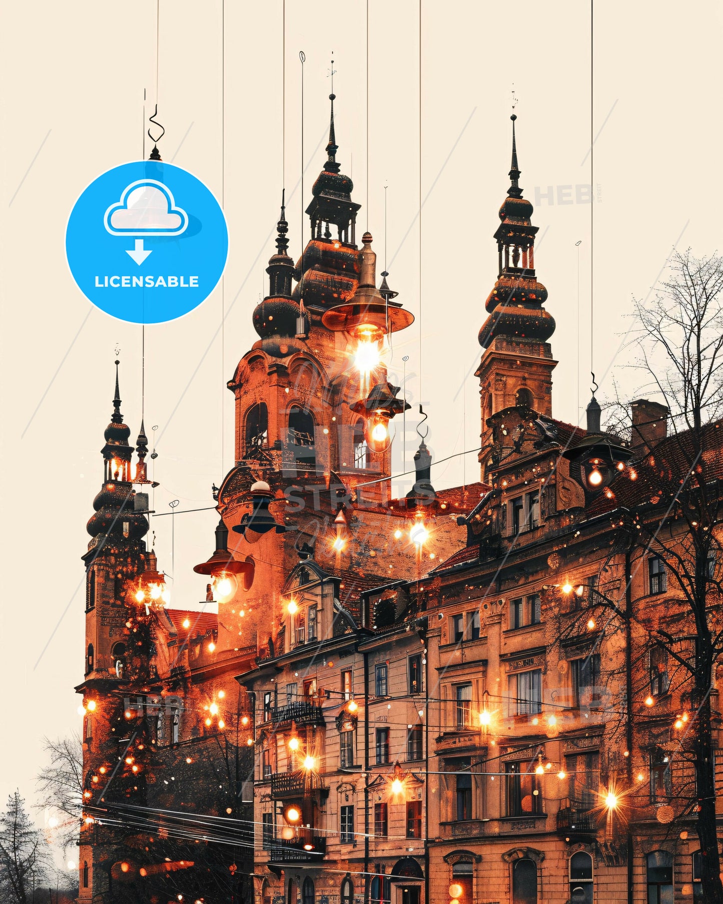 Žilina Cityscape Double Exposure Composite Art - A building with lights from the ceiling