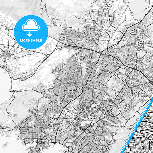 Ilio, Greece light map with streetnames, citynames and districts