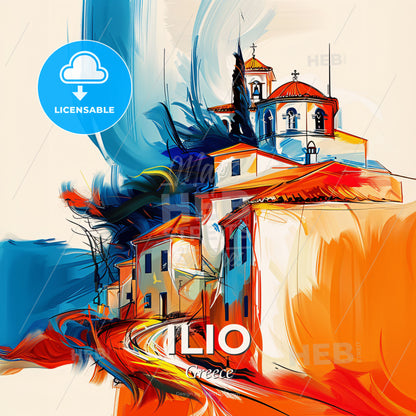 Vibrant Ilio, Greece - A Painting Of A Building - Square format print template