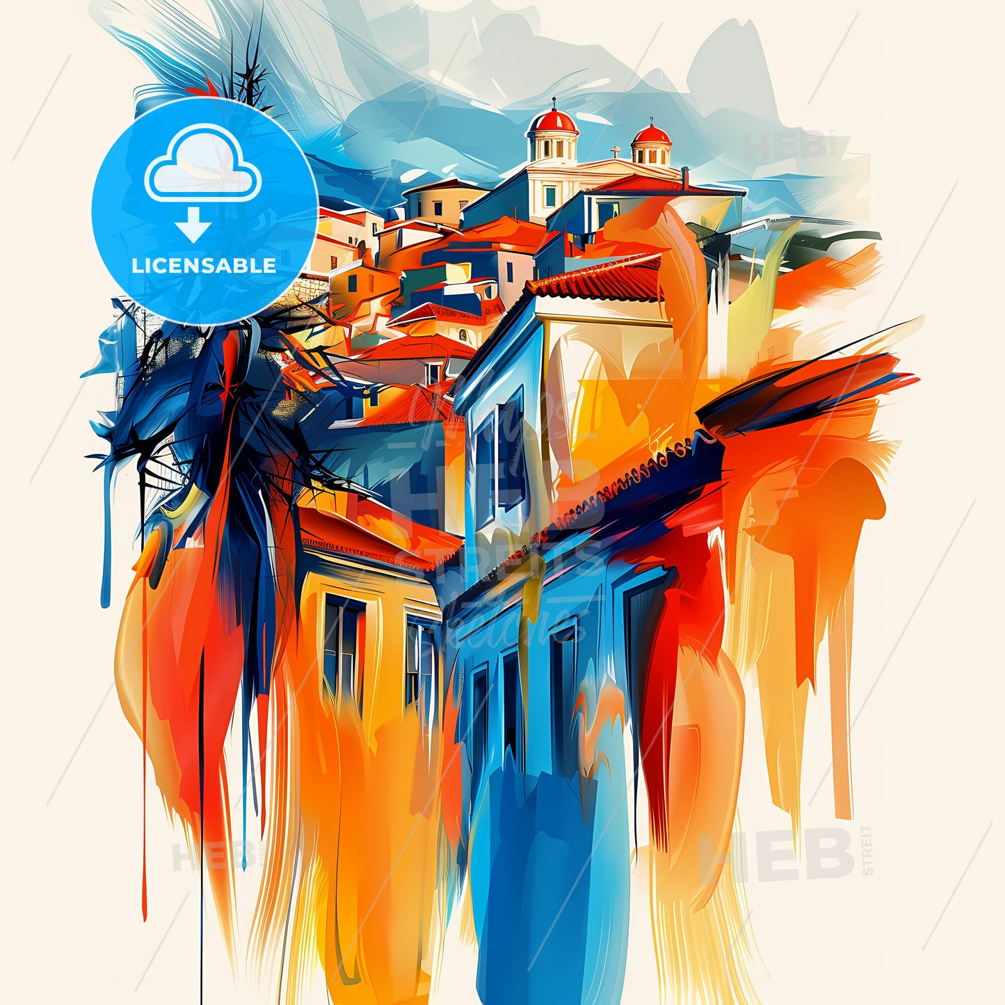 Vibrant Ilio, Greece - A Painting Of A Colorful City