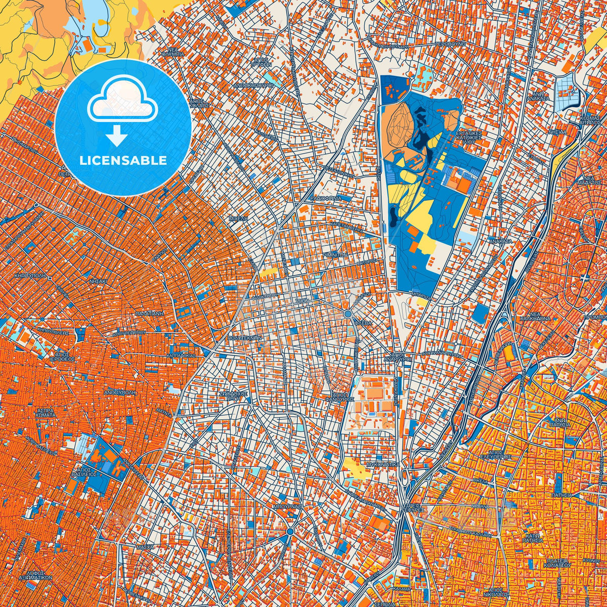 Colorful Ilio Street Map with Labels and Buildings