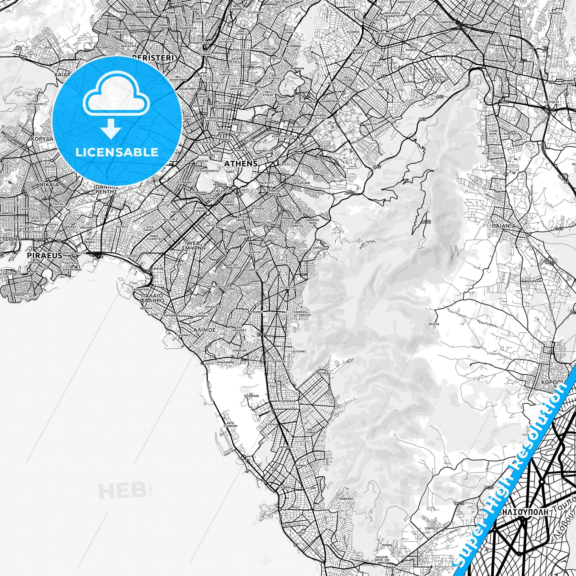 Ilioupoli, Greece light map with streetnames, citynames and districts
