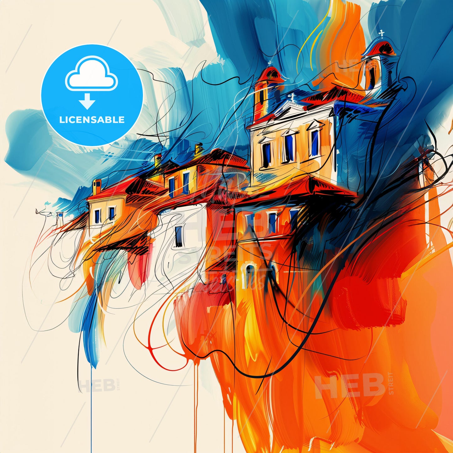 Vibrant Ilioupoli, Greece - A Painting Of Buildings With Colorful Paint