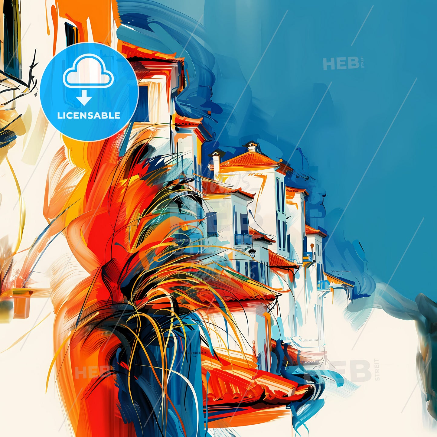 Vibrant Ilioupoli, Greece - A Painting Of A Row Of Buildings