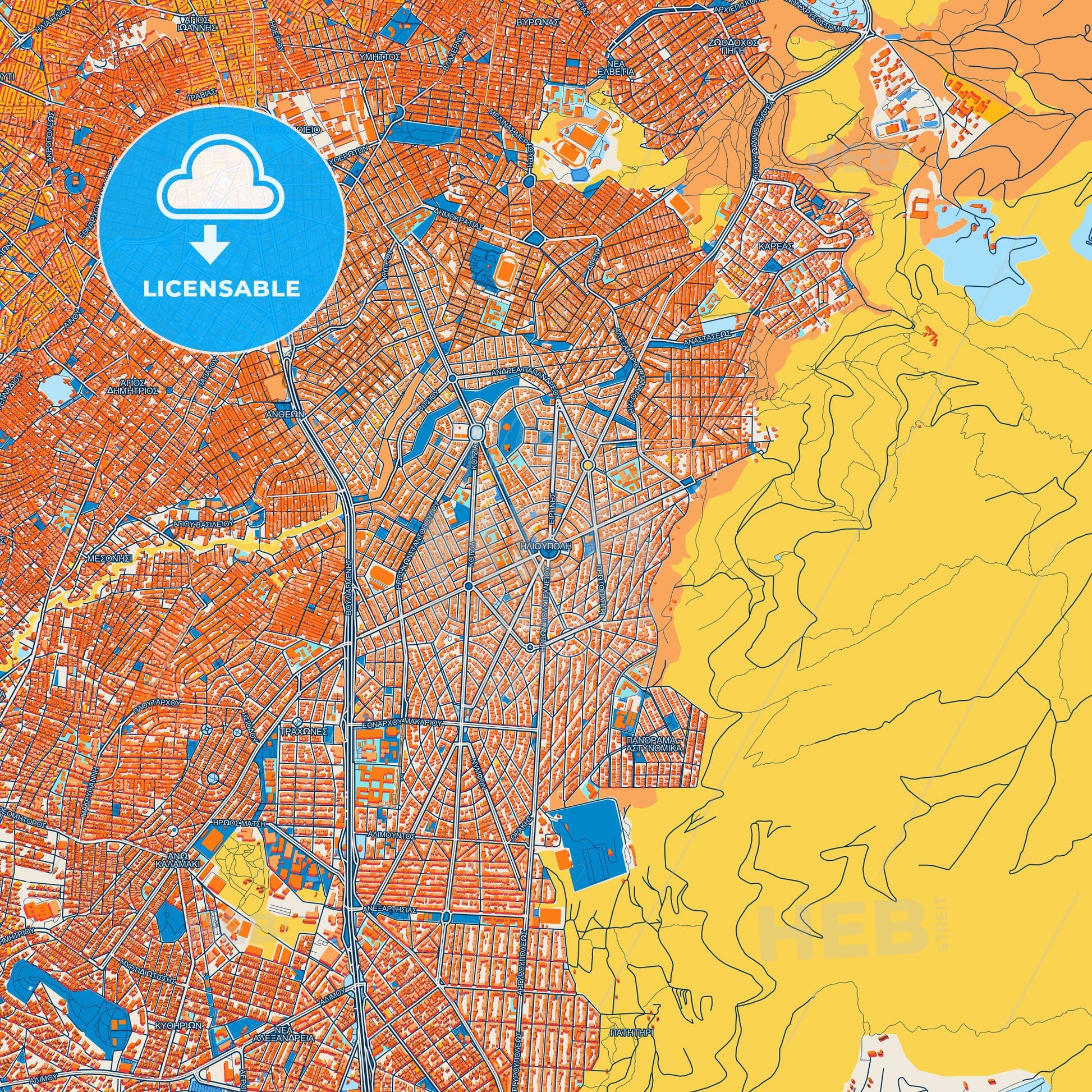 Colorful Ilioupoli Street Map with Labels and Buildings