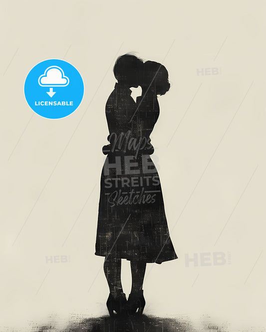 Minimalistic Black & White Artwork: Written Text Woman Embracing, Short Hair